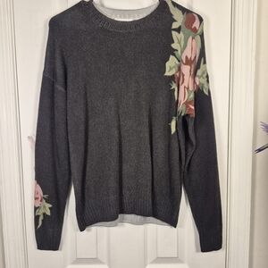 27 Miles Malibu 100% Cashmere Floral Intarsia Sweater Size M